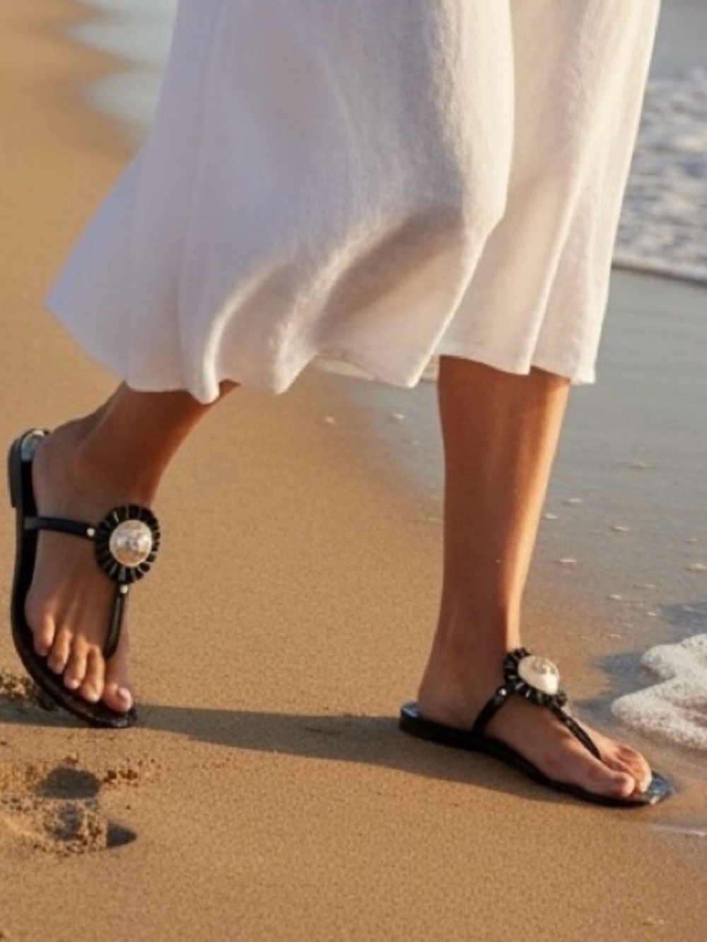 Tory Burch Women’s Melody Thong Black Embellished T-Strap Sandals